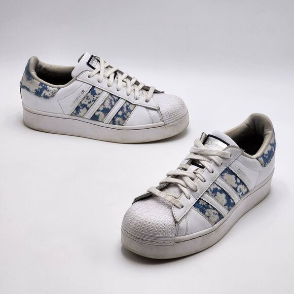 Adidas Superstar Bold White Blue Sneakers Women\'s Size 8.5